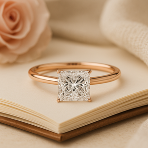 Bague de fiançailles solitaire classique en or 14 carats avec moissanite taille princesse, ensemble de mariage et d'anniversaire, bague fine pour mariée - Product Image 1