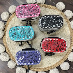 <b>Personalised</b> Handcrafted Genuine Cowhide Leather Jewelry <b>Box</b> Western Floral Pattern Travel Bag Storage Case Perfect for Women's - Product Image 1