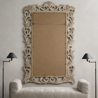 Miroir mural en bois sculpté orné de luxe, cadre beige antique, miroir décoratif pour salon, chambre à coucher, dressing, décoration d'intérieur