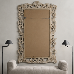 Luxury Ornate Carved Wooden <b>Wall</b> <b>Mirror</b> Antique Beige Frame Decorative Living Room Bedroom Dressing <b>Mirror</b> Home Decor Accent - Product Image 4