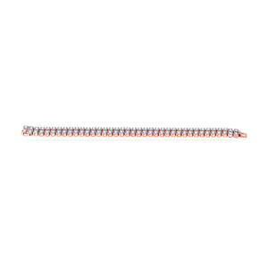 Elegant Women's 18K Rose Gold Round Brilliant Cut Diamond Tennis Bracelet with Double-<b>Row</b> Geometric Link Design - Product Image 2