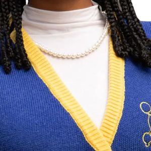 Chaleco de Punto para Mujer, Azul Dorado, Inspirado en la Hermandad, Sin Mangas, Cuello en V, Estilo Casual para Damas - Product Image 3