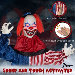 Clown Animatronico a Grandezza Naturale da 1,8 m per Decorazioni di Halloween, con Attivazione a Movimento, Suono e Occhi Luminosi per Uso Esterno - Product Image 6
