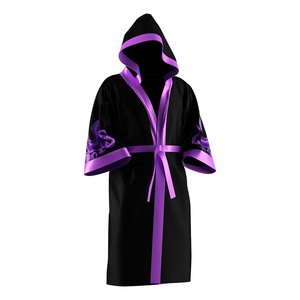 Five B White Satin <b>Boxing</b> <b>Robe</b> with Hood and Black Trim Polyester All Seasons Martial Arts Wear Comfortable Fit Cheap Price - Product Image 6