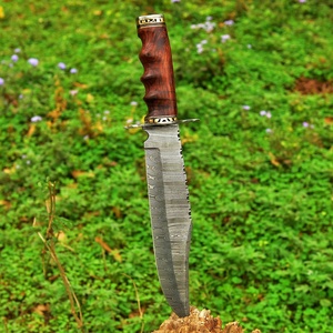 Cuchillo de caza de hoja fija de acero de Damasco forjado a mano, punta caída, mango de cuero, 0.5mm de grosor, afilado como una navaja, hoja recta - Product Image 3