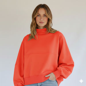 Sweat-shirt à col roulé ample pour femme, coupe décontractée, en molleton polyester/coton, hiver automne, décontracté, couleur unie, 2026 Front - Product Image 1