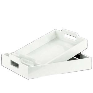 Bandeja de servicio moderna hecha a mano para té, café, jugo, forma rectangular, color blanco para el hogar, hotel y restaurantes con logotipo personalizado - Product Image 1