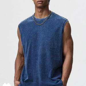 Camiseta sin Mangas Azul Vintage para Hombre, Corte Holgado, Estilo Casual Lavado, Camiseta de Verano - Product Image 4