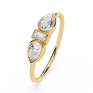 Anillo minimalista de oro amarillo macizo de 14k con diamantes cultivados en laboratorio de corte baguette y redondo, anillo de boda clásico, regalo para ella. - Product Image 2