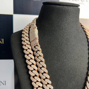 Chaîne à maillons plaquée or rose de luxe, certifiée IGI, forme de paix, sertie de diamants, style hip-hop, qualité supérieure, bijoux unisexes - Product Image 1