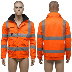 Premium GSM Polyester Cotton Orange Navy <b>Men</b> Security <b>Jacket</b> <b>Reflective</b> Panel Embroidery Logo Windbreaker Nylon <b>Jacket</b> - Product Image 5