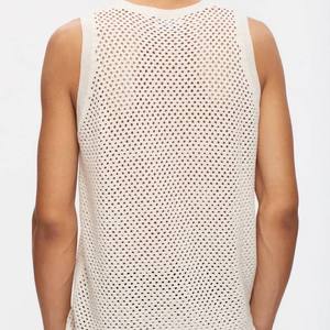 Chaleco de punto hueco para hombre, camiseta sin mangas de algodón con cuello redondo blanco para verano, color liso - Product Image 4