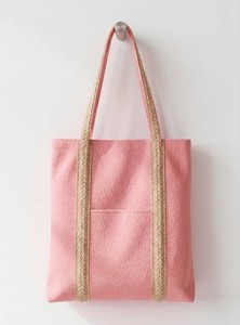 Pink Canvas Tote <b>Bag</b> Jute Strap Shoulder Handbag <b>Large</b> Capacity Shopping <b>Beach</b> Travel <b>Bag</b> - Product Image 1