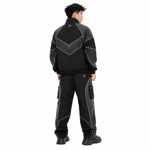 OEM Custom <b>Rhinestone</b> Cargo Tracksuit Men's Zip <b>Jacket</b> 100 % polyester Windbreaker Hoodies and Joggers Sets men's <b>jackets</b> USA - Product Image 2