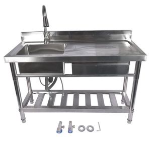 Lavello Commerciale Indipendente per Cucina Professionale 47'' con Lavello Sinistro in Acciaio Inox, Cassetto e Rubinetto Estraibile - Product Image 2