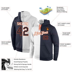 Sudadera con capucha deportiva de moda personalizada al por mayor, blanca, azul marino y naranja, con diseño dividido, bordado y forro polar, estilo urbano. - Product Image 2
