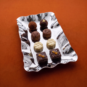 Exquisite Wavy Metal Chocolate <b>Tray</b> With Hammered <b>Mirror</b> Finish, Perfect For Luxury Home Decor And Serving Catering Event - Product Image 6