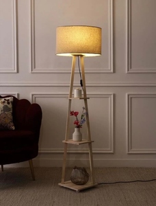 Lampadaire en bois avec 3 étagères, noir poli, sur mesure, vente en gros, OEM ODM, hauteur 5 pieds - Product Image 2