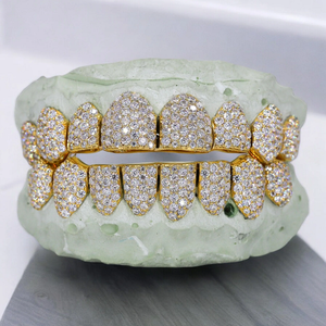 Juego Completo de Grillz Dentales de Plata Chapada en Oro de 18K con Moissanita de Corte Brillante, Estilo Hiphop, Unisex, para Fiesta, RAHA EXPORT RJ363 - Product Image 5