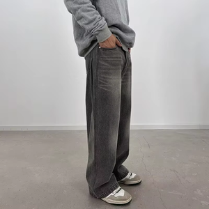 Jeans pour hommes de haute qualité, style hip-hop, en polyester et coton, noirs, coupe droite, baggy, décontractés, lavage enzymatique - Product Image 3