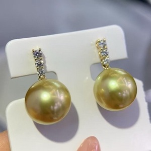 Natural Gold <b>Pearl</b> <b>Earrings</b> with Near-Round Slightly Flawless 925 Sterling Silver Comparable K-Gold Craftsmanship - Product Image 4