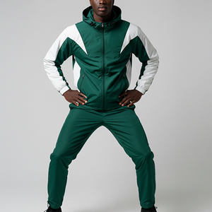 Men's Green <b>White</b> Embroidered Hooded Track Suit Set Sporty Breathable Polyester Jogging Outfit Front Logo Print Winter Wear - Product Image 3