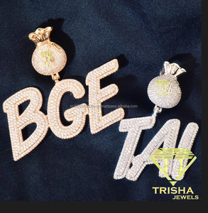 Iced Out "BGE" <b>Initial</b> <b>Necklace</b> Moissanite Diamond Custom Letter Pendant Hip Hop Bling Chain Luxury Jewelry Gift - Product Image 5