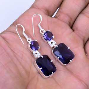 Amethyst Dangle <b>Earrings</b> 925 Sterling Silver Boho Handmade Jewelry Statement Gift For Women <b>Men</b> - Product Image 2