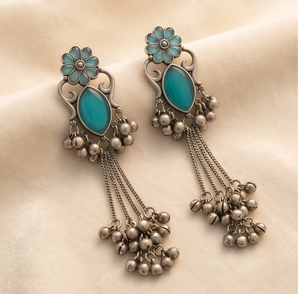 PENDIENTES DIVYORO TEAL FLORAL GHUNGROO - Product Image 1