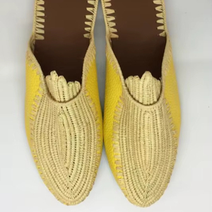 Handmade Yellow Raffia <b>Slippers</b>, Moroccan Summer Sandals - Product Image 1