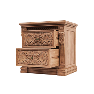 Carved Solid Wood Nightstand with Double Drawer, Handcrafted Bedside Table Storage Cabinet, Ornate Wooden Side Table for Bedroom - Product Image 4