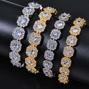 Bracelets joncs en moissanite plaqué or 18 carats pour femme, de luxe, à taille coussin, sertis à griffes, bijoux de mariage géométriques - Product Image 1