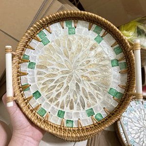 Rattan Trays with mother of pearl inlay eco rattan and shell material for serving tray and home display Vietnam - Product Image 4