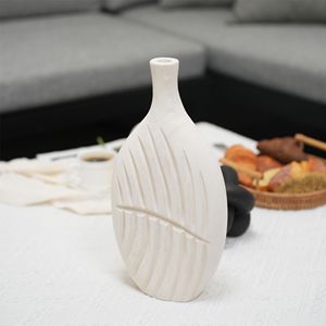 Elegante Florero Plano de Madera Texturizada Blanca con Diseño de Hojas, Florero Artesanal de Bambú y Madera para Decoración del Hogar - Product Image 4