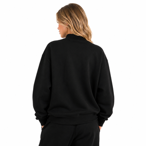 Sweat-shirt noir personnalisé pour femme, col montant oversize, en molleton brodé chenille, coupe ample, OEM ODM, avec lettres grecques - Product Image 2