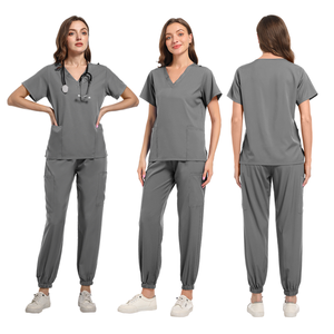 Tenues d'infirmière unisexes à col en V, ensembles de blouses et pantalons extensibles 4 directions en polyester et élasthanne, tricotés, pour usage hospitalier, avec détection d'aiguilles - Product Image 6