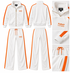 FURAT LEATHERS <b>White</b> Black Solid Men's Windbreaker Tracksuit Set Polyester/Cotton Eco-Friendly Winter <b>2</b>-<b>Piece</b> Casual Breathable - Product Image 1