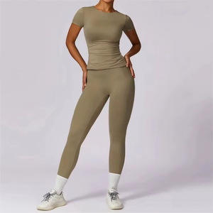 Ensemble de yoga à carreaux pour femmes grandes tailles, logo personnalisé, extensible dans quatre directions, tissu intelligent écologique, taille mi-haute, léger - Product Image 2