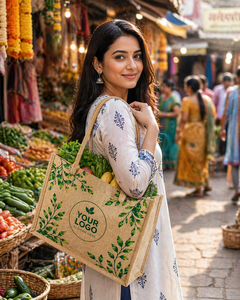 Eco Friendly Printed Jute Tote <b>Bag</b> with Custom Logo <b>Reusable</b> Shopping Grocery Promotional Carry <b>Bag</b> - Product Image 2