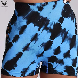 Nouveau produit 2026 Short de sport et fitness en nylon tie-dye bleu noir uni, haute élasticité, avec design rehausseur de fessiers - Product Image 3