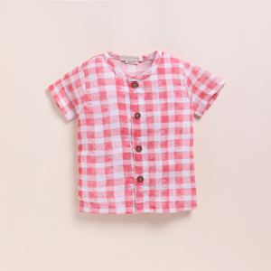 Conjuntos de ropa de bebé de muselina orgánica de primera calidad Jabla con estampado de cuadros rosas - Product Image 2