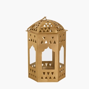 Artisan Gold Metal <b>Moroccan</b> Hanging Lantern with Glass Panels Decorative Candle Holder for Ramadan Home Garden <b>Decor</b> - Product Image 3