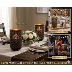 Lanterne en fer noir avec motif floral doré découpé, résistante à la chaleur, décoration d'intérieur, porte-bougie - Product Image 6