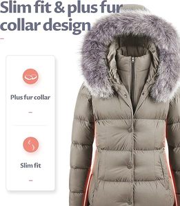 Chaqueta acolchada de invierno para mujer, larga, con capucha de piel sintética, transpirable, entallada, con cremallera bidireccional, cálida y cómoda. - Product Image 3