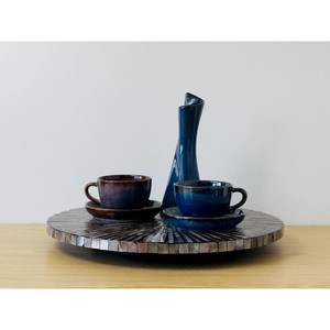 Plateau tournant décoratif rond avec incrustation de nacre rayée, design contemporain fait main - Product Image 4