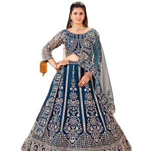 Magnifiques ensembles de lehengas et cholis de mariée en tissu Georgette avec bordure en fausse fourrure, broderie papillon, design traditionnel pour mariage/fête - Product Image 1