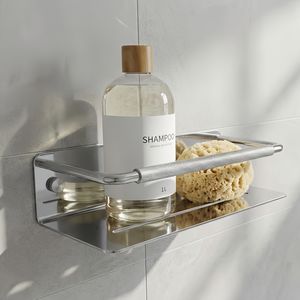 Panier de rangement rectangulaire mural en acier inoxydable, résistant à la rouille, chromé, élégant et écologique pour la salle de bain et la cuisine - Product Image 1