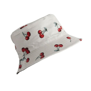 Chapeau seau imprimé cerise blanche unisexe, décontracté, printemps-été, en coton respirant, pour adulte, 56-58 cm - Product Image 2
