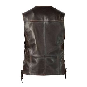Gilet sans manches réversible en cuir véritable pour homme, style motard, avec fermeture éclair, classique, décontracté et tendance - Product Image 1