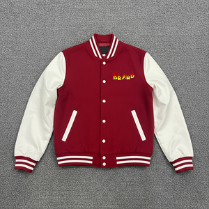 Veste universitaire rouge et blanche pour homme, style preppy, col rabattu, fermeture éclair, coupe classique, pour l'automne - Product Image 5